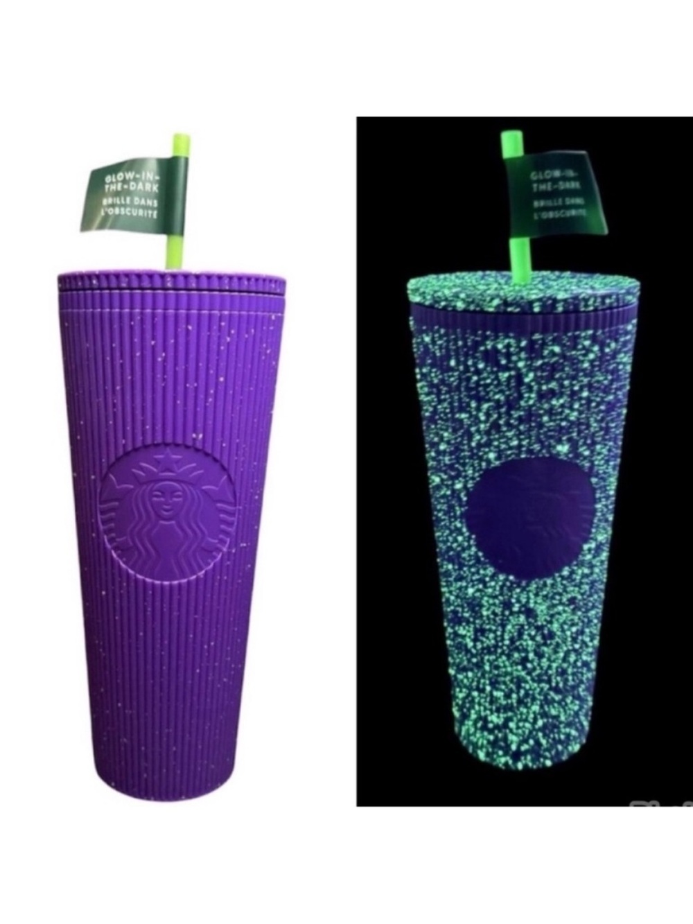Starbucks Halloween 2024 Glow In The Dark Venti Tumbler Purple Pleated Speckled